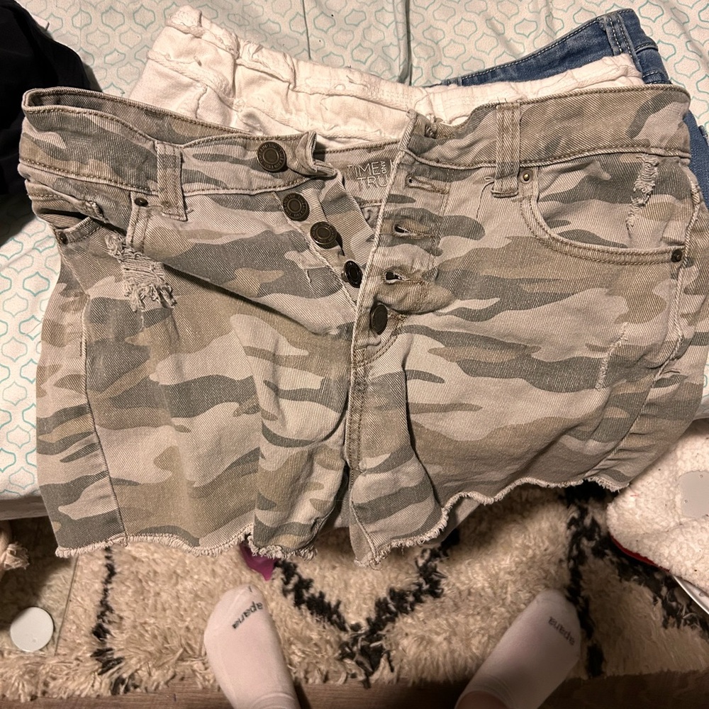 Time and Tru Gray Jean Shorts Distressed Cutoff Style